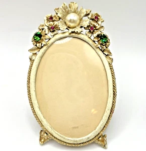 Marco de fotos ovalado vintage florenza dorado con diamantes de imitación de perlas con joyas - Imagen 1 de 15