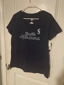 Seattle Mariners SS Shirt Womens Sz Small, Majestic, V-Neck, Navy Blue - Picture 1 of 1