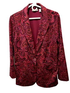 Susan Graver Paisley Print LK Fusion Revere Collar Blazer Womens SZ Med A516522 - Picture 1 of 16