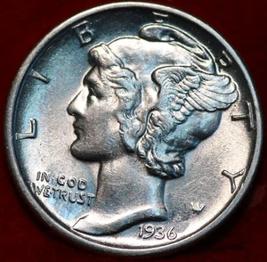 Uncirculated 1936 Philadelphia Mint Silver Mercury Dime - Picture 1 of 2