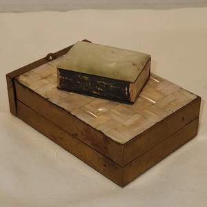 1950s Vintage Mother of Pearl Gold-Toned Cigarette Case & Matchbox Cover - Picture 1 of 17