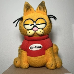 Vintage Talking Garfield Pull String Plush Toy Red Shirt Animated Eyes 10" 1983 - Picture 1 of 10