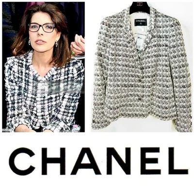 Chanel Vintage 2005 White Black Silver Button Tweed Jacket 40 42 8 10 Coat M L - Image 1 of 4