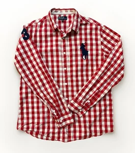 Vintage Ralph Lauren Red Check Big Pony #3 Long Sleeve Men's Shirt Size L - Picture 1 of 9