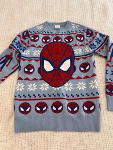 Marvel Spiderman Sweater Kids Sz L Red Blue Ugly Christmas - Picture 1 of 6