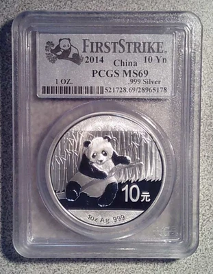 2014 China Panda 1 oz. .999 Silver 10 Yuan Coin PCGS MS69 First Strike (178) - Image 1 of 2