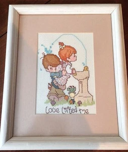 Completed Cross Stitch Precious Moments "LOVE LIFTED ME" Matted Frame 9x12" - Picture 1 of 7