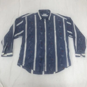 Vintage Neiman Marcus Shirt Adult Button up striped Fruits Cocktail Blue Size L. - Picture 1 of 14