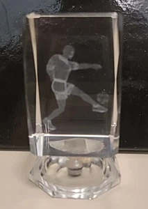 Footballer Football Euros Laser 3d Etched Crystal Glass Ornament 3" Paperweight - Picture 1 of 7