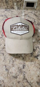 Cabelas Cap Hat Tan Patch Red Black Buffalo Plaid Flannel SnapBack OSFM - Picture 1 of 4