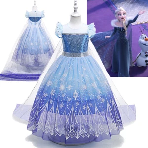 Girls Kids Princess Frozen 2 Fancy Dress Up Elsa Cosplay Costume Party Birthday - Picture 1 of 19