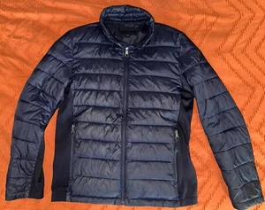 GUESS Men's Medium Padded Puffer Jacket Navy Blue Lightweight Packable, Defect - Picture 1 of 8