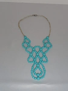 Vintage Türkis PERLENKETTE aufwendiges Perlenmuster - Bild 1 von 7