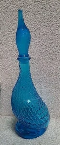 Vintage Empoli Italia Vetro Blu Anatra Decanter Bottiglia Goffratura MCM Vetro Decanter - Foto 1 di 7