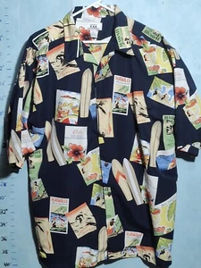 KAD Men's Hawaiian Postcard Navy Blue Button Up Short Sleeve Shirt XL - Picture 1 of 10