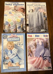 Lot of 4 Baby Afghans & Coordinates (3) Leisure Arts Little Books & (1) Bernat - Picture 1 of 2