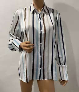 Halogen blouse Size 1X White Multiple Color Striped button up. - Picture 1 of 12