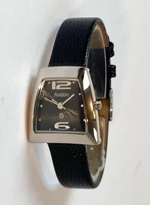 Reloj Avalon Mujer Retro-Futurista Tono Plateado Correa Negra 8612 COMO NUEVO. ¡Funciona! - Imagen 1 de 4