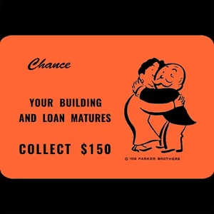 Letrero de hojalata Monopoly 12x8 préstamo de construcción madura hombre rico abraza esposa oportunidad arte de tarjeta - Imagen 1 de 2