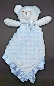 Coperta di sicurezza blu chiaro Minky Dot e raso Lovey orso con occhi cuciti marroni - Foto 1 di 9