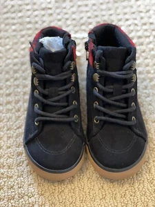 NWT BABY GAP Suede Plaid Hiker Boots Shoes Toddler Sz 9 Black w/Plaid Trim NEW - Picture 1 of 4