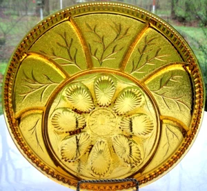 Indiana Glass Amber Pebble Leaf Egg Relish 12 3/4" Serving Tray Platter - Picture 1 of 4