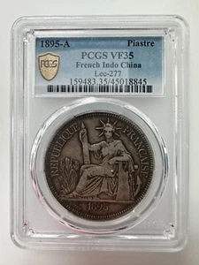 Französisches Indochina, 1 Piastre 1895-A Lec-277 PCGS SS35 antike Silbermünze - Bild 1 von 2