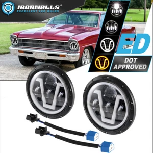 For Chevrolet Chevy II 1962-1967 7" LED Headlights DRL Turn Signal Hi-Lo Beam - Picture 1 of 12