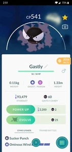 Pokémon GO ∥ 2016 Lucky Pokémon ∥ Legacy Gastly - Ominous Wind ∥ - Picture 1 of 2