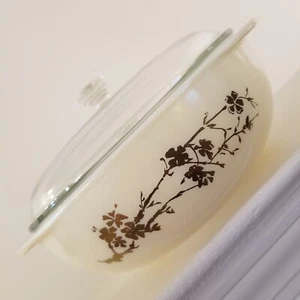 Vintage 1959 Pyrex Golden Branch 2qt. Round Casserole with Clear Glass Lid #024 - Picture 1 of 12