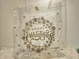 100 Pcs MERRY Christma Clear Gift Bags with Handles Bulk Plastic HEAVY DUTY - Picture 1 of 7
