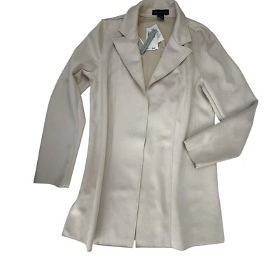 NUEVO Blazer Chaqueta Joan Vass Imitación Cuero Ultra Gamuza Mujer Pequeño Crema Foto 1 de 4