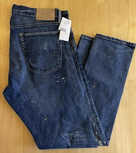 NWT Polo Ralph Lauren Men Jeans 34 x32 Stretch The Sullivan Slim Paint Splatter - Foto 1 di 4