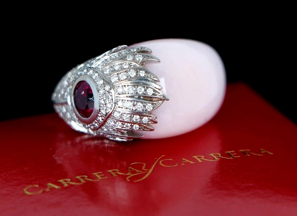 Anillo Carrera Y Carrera Oro Blanco 18k Pavé Diamante Rosa Piel de Ángel Coral Pavo Real Foto 1 de 4