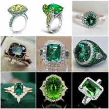 Silver Women Men's Emerald Fashion Wedding Engagement Ring Jewelry Size 6-10