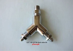 Lowrider Hydraulics 1/2" female Y & 1/2" check valve, made of steel, Hvy duty - Imagen 1 de 10