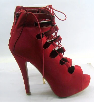 novo VERMELHO 5.5"Stiletto Salto Alto 1.5"PLATAFORMA Biqueira Aberta Sapatos Femininos com Cadarço Tamanho 7 - Imagem 1 de 4