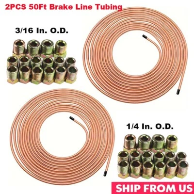 2X Kit de tubería de línea de freno de cobre de hierro 3/16" 1/4" OD rollos de bobina de 50 pies + accesorios Foto 1 de 4