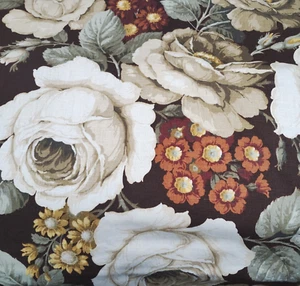 Vintage Sanderson Sibylle kräftig braun creme Blumen schwerer Baumwollstoff 5m ca. - Bild 1 von 6