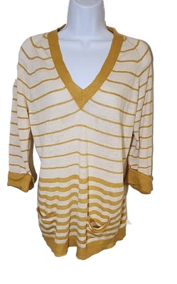 Max Mara Sweater Yellow Ivory Stripe 100% Linen Flax Italy Vintage? Size Medium - Image 1 of 4