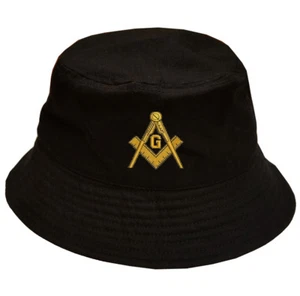 MASON FREIMAURER LOGO BESTICKT schwarzer Eimer Hut 100 % Baumwolle - Bild 1 von 2