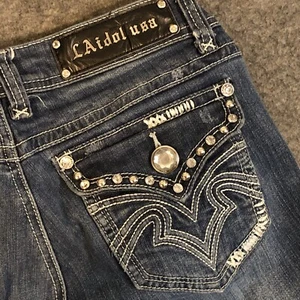 L.A. Idol Skinny Jeans Blue Womens 9 31X31.5 Bejeweled Embellished Bling Pockets - Picture 1 of 16