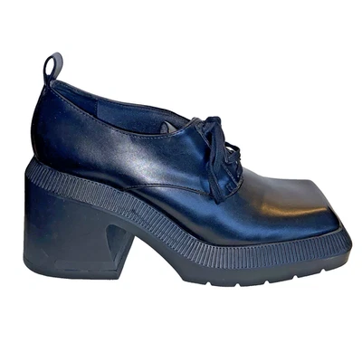 Charles & Keith Mujer 11 Negro Plataforma 4" Tacones Altos Con Cordones Puntera Cuadrada Vegano Foto 1 de 4