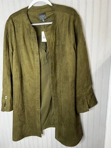 The Limited Jacket Womens 18W Dark Olive Faux Suede Open Front Collarless Duster - Picture 1 of 12