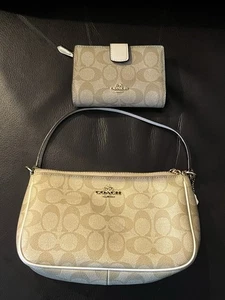 Coach Canvas Tasche Geldbeutel Handtasche mit passendem Portemonnaie Beige Brandneu - Bild 1 von 11