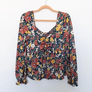 Lavish Womens Top Size XL Floral Long Sleeve Milkmaid Babydoll Boho Cottage Fall - Picture 1 of 6