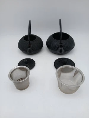 Black Cast Iron Teapots Set With Infusers Handles And Lids - Image 1 of 4