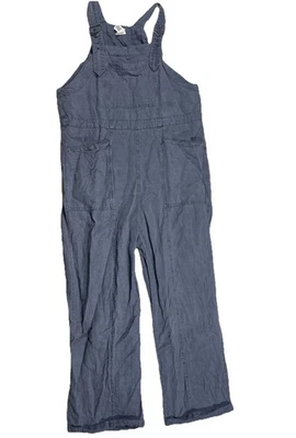 Nicole Miller Linen Large Square Neck Wide Leg Navy Jumpsuit Coastal Beachy  O2 - Image 1 of 4