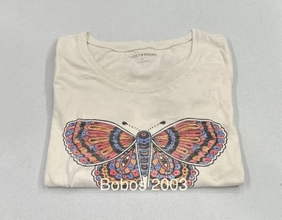 Camiseta para mujer Lucky Brand con gráfico de mariposa, malvavisco, talla L Foto 1 de 4