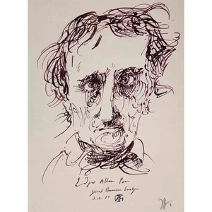 Horst Janssen Porträt Edgar Allan Poe Hermann Laatzen signiert Offsetdruck 1981 - Picture 1 of 4